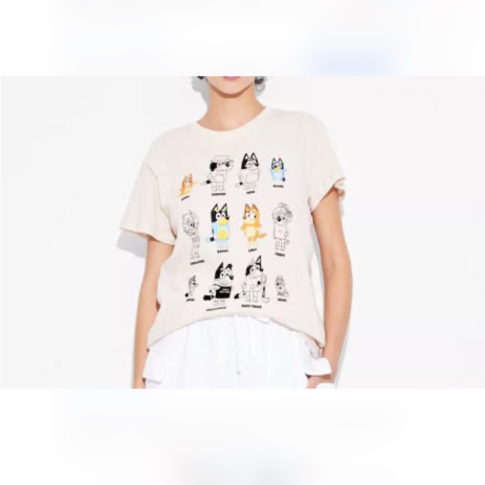 Bluey Grid Graphic T-Shirt - Cream